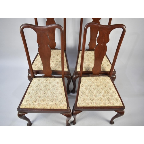 592 - A Set of Four Mahogany Framed Queen Anne Style Dining Chairs