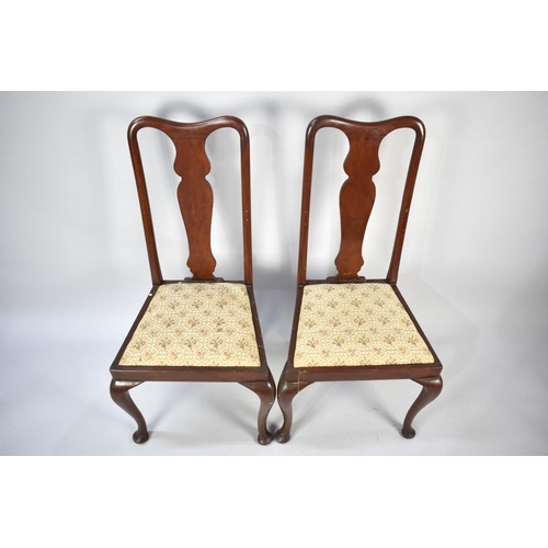 592 - A Set of Four Mahogany Framed Queen Anne Style Dining Chairs