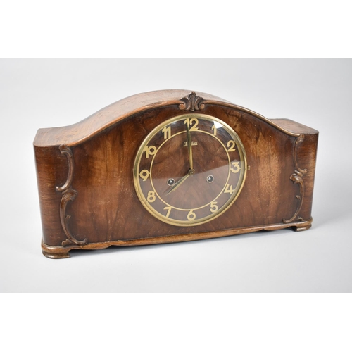 60 - A 1950's Walnut Westminster Chime Mantel Clock by Junghans, Movement Requires Attention, 46cms Wide