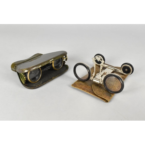 67 - A Pair of Late 19th/Early 20th Century Folding Leather Covered Opera Glasses and a Vintage Pair of 