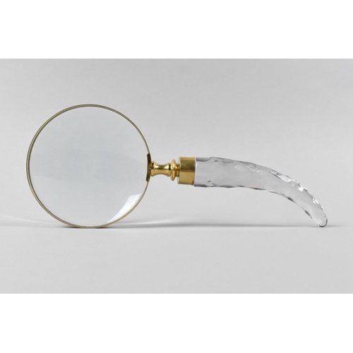 7 - A Modern Brass Mounted Desktop Magnifying Glass with Faceted Horn Glass Handle