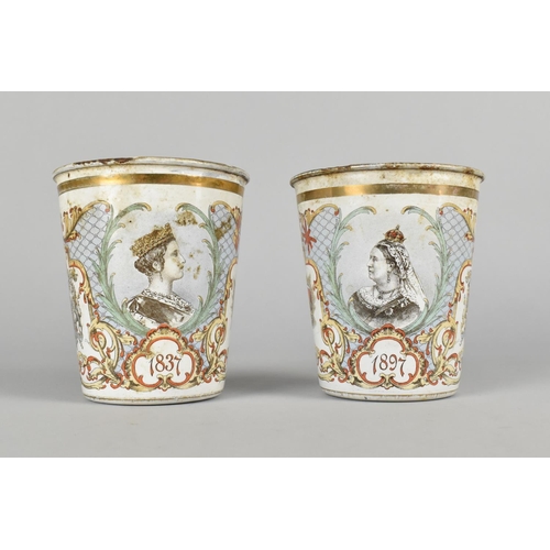 70 - Two Victorian Enamelled 1897 Jubilee Beakers, Each 10cms High