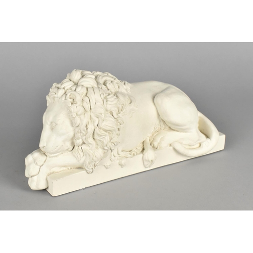 71 - A Modern Resin Model of The Chatsworth Sleeping Lion, Rectangular Plinth Base, 22cms Long