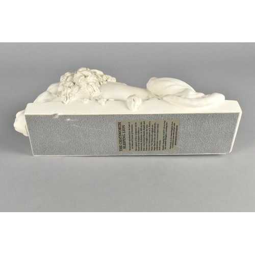 71 - A Modern Resin Model of The Chatsworth Sleeping Lion, Rectangular Plinth Base, 22cms Long