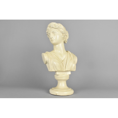 73 - A Painted Plaster Bust of Artemis, 31.5cms High