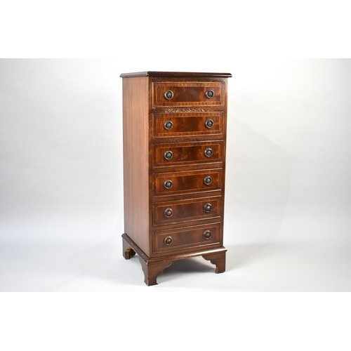 87 - A Late 20th Century Mahogany Narrow Chest of Six Drawers, 27.5cms Wide and 88.5cms High