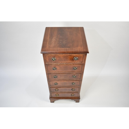 87 - A Late 20th Century Mahogany Narrow Chest of Six Drawers, 27.5cms Wide and 88.5cms High