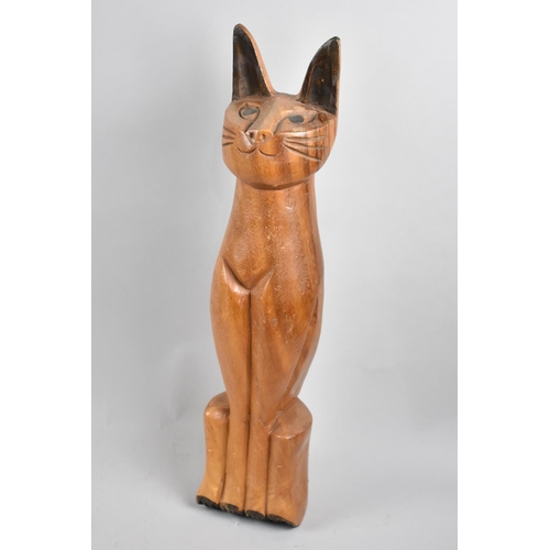 88 - A Modern Carved Wooden Study of a Seated Cat, 52cms High