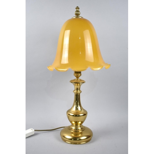 97 - A Modern Brass Table Lamp with Opaque Glass Shade, 60cms High Overall