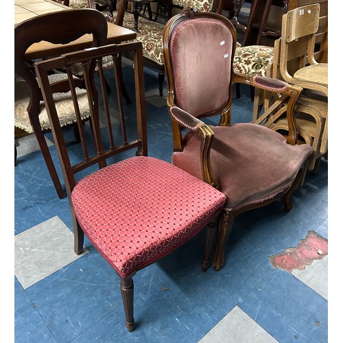 586 - An Edwardian Upholstered Side Chair together with a French Style Salon Chair