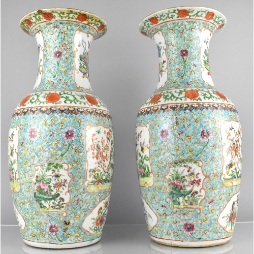 302 - A Pair of Chinese Qing Dynasty Porcelain Enamel vases Decorated with Bird and Flower Cartouches on B... 