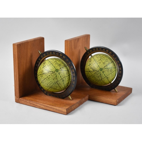A Pair of Late 20th Century Novelty Bookends in the Form of 17th Century Globes, 15.5cms High