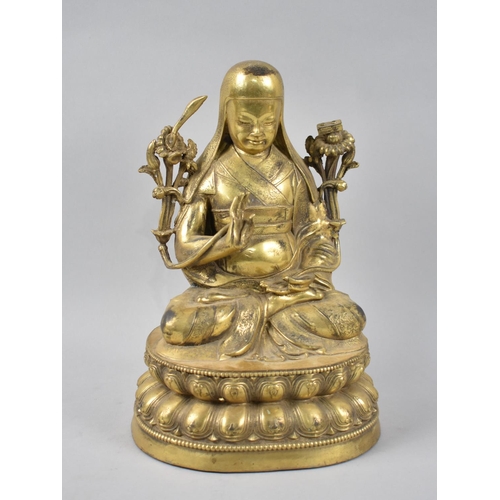 100 - A Gilt Bronze Study of Seated Cross Legged Buddha on Lotus Throne, 23cms High