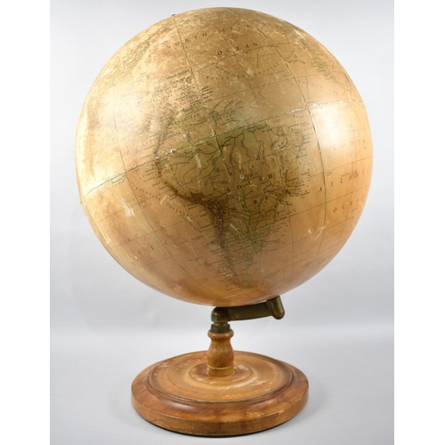 104 - A Large Table Globe on Circular Wooden Base, 67cms High, Condition issues