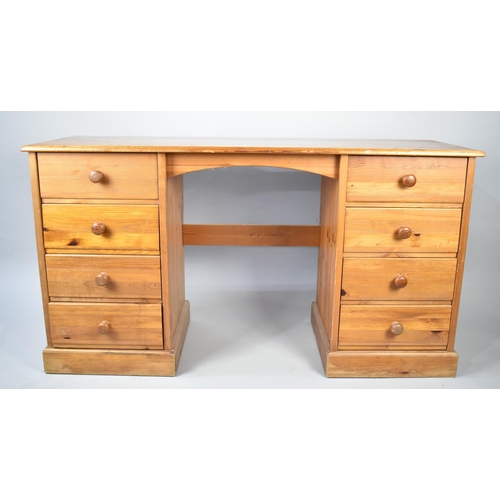 105 - A Modern Pine Writing Desk with Four Drawers Either Side Kneehole, 140cms Wide