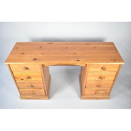 105 - A Modern Pine Writing Desk with Four Drawers Either Side Kneehole, 140cms Wide