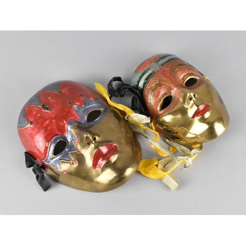 112 - A Two Modern Enamelled Brass Wall Hanging Masks, Largest 15cms High