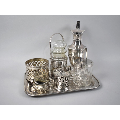 114 - A Collection of Various Silver Plated Items on Rectangular Tray