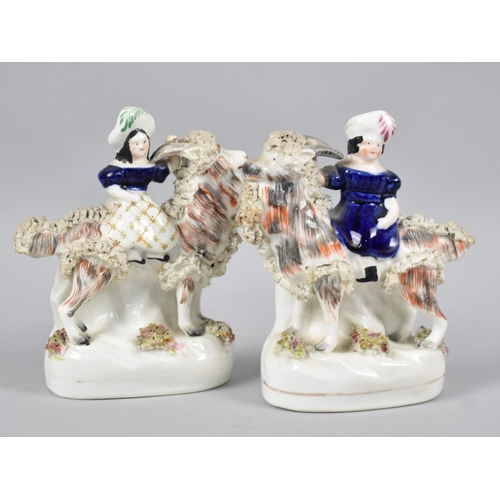 117 - A Pair of Staffordshire Figures, Victoria's Children Riding Goats, 14cms High