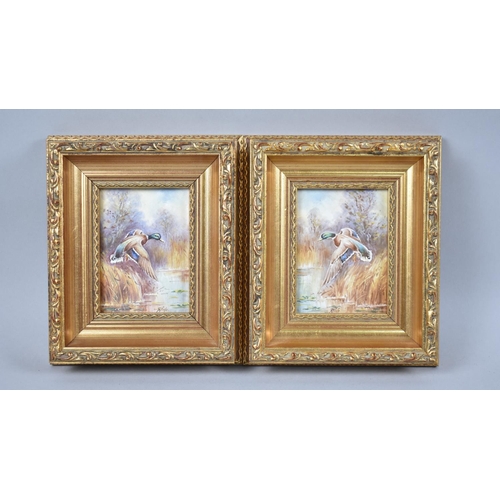 124 - A Pair of Miniature Gilt Framed Miniature Painted Plaques by R Poole, Painter for Royal Worcester Fa... 