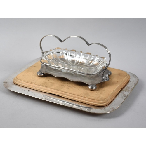 131 - A Vintage Silver Plate and Wooden Breadboard together with a Silver Plate and Glass Preserve Dish