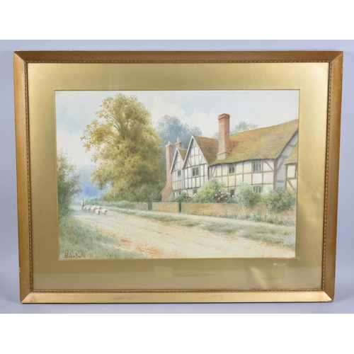 137 - A Framed Watercolour Depicting Shepherd with Sheep before Half Timbered House, Signed A.Ashdown Box,... 