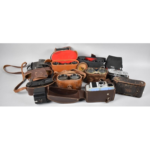 139 - A Collection of Various Vintage Cameras, Binoculars Etc