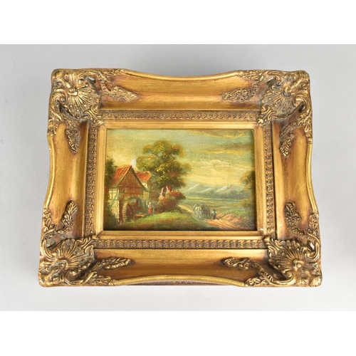 148 - A Reproduction Gilt Framed Oil Depicting Watermill and Horses on Lane, 17x12cms