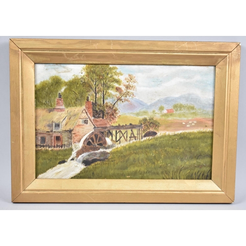 150 - A Gilt Framed Naive Oil on Canvas depicting Water Mill, 29x19cms