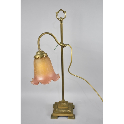 16 - A Reproduction Victorian Rise and Fall Table Lamp on Stepped Square Base, Opaque Glass Shade, 62cms ... 