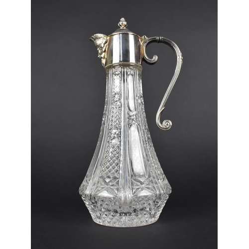 164 - A Mid 20th Century Glass and Silver Plated Mask Head Claret Jug, 29cms High