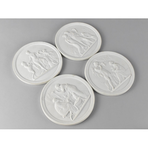 168 - A Set of Four Royal Copenhagen Circular Bisque Plaques, 13.5cms Diameter