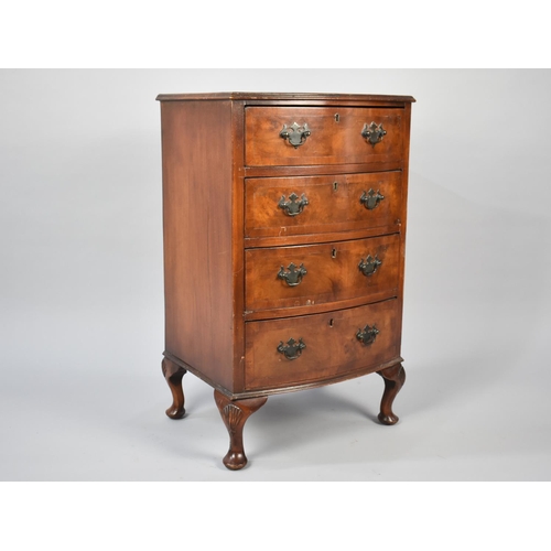 17 - A Small Burr Walnut Bow Fronted Four Drawer Chest on Short Cabriole Supports, 46cms Wide and 35cms D... 