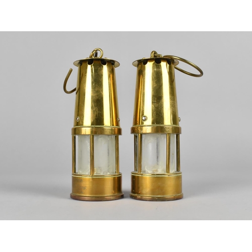 18 - A Pair of Small Brass Models of Miner's Safety Lamps, Each 12cms High