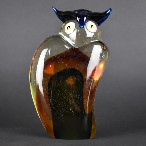 183 - A Shudehill Coloured Glass Study of a Horned Owl, 18.5cms High