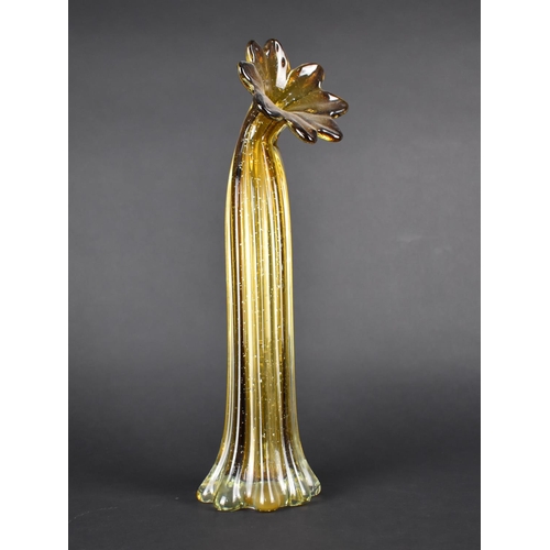 192 - A Gold Speckled Amber Glass Vase with Flower Head Top, 40cms High