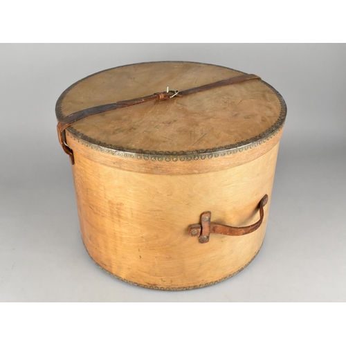 193 - A Vintage Large Circular Plywood Hatbox, 40cms Diameter