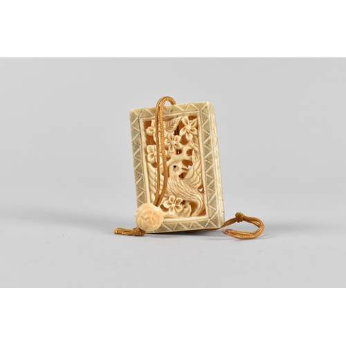 204 - A Reproduction Chinese Rectangular Cricket Cage with Sliding Lid Decorated with Birds, 4.5cms High