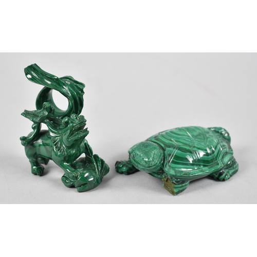 205 - Two Carved Malachite Animals, Temple Dogs and Turtle