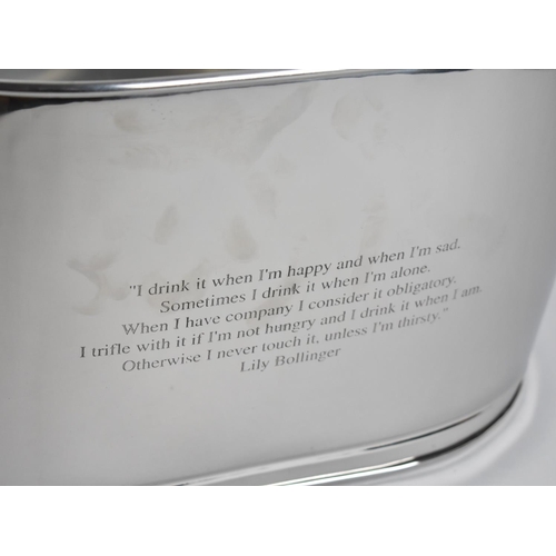 212 - A New and Unused Silver Plated Large Champagne Cooler with Quotes by Napoleon Bonaparte and Lily Bol... 