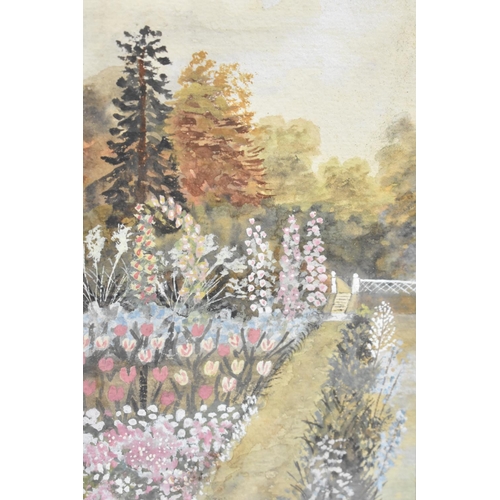 228 - A Pair of Framed Watercolours Depicting Cottage Gardens, 10x19cms, One with Cracked Glass