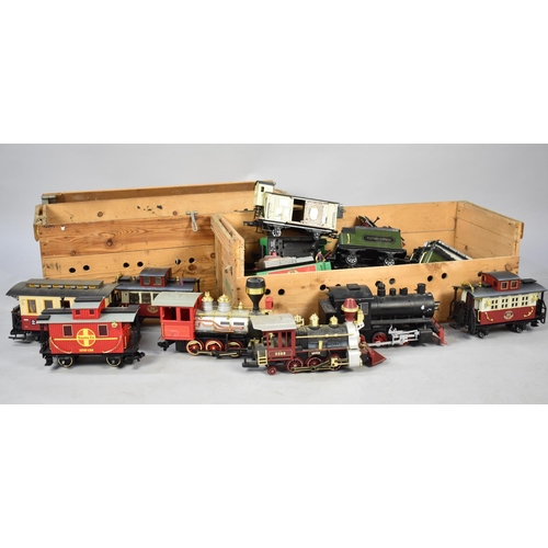 238 - Two Wooden Boxes Containing Locomotives, Carriages and Track for a G-scale Garden Railway, Incomplet... 