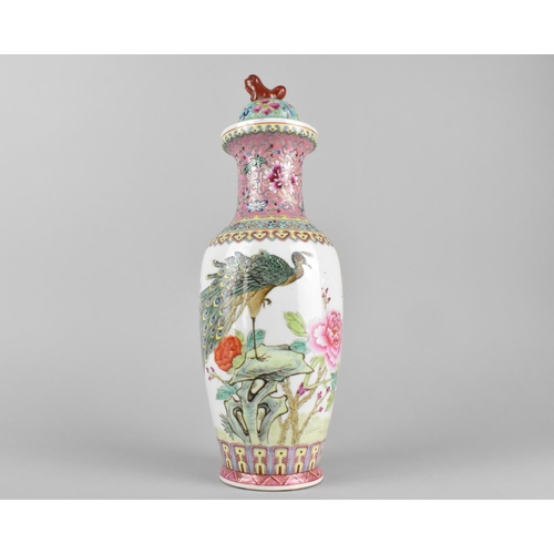 279 - A Chinese Porcelain Vase Decorated in the Famille Rose Palette with Peacock having Pink and Turquois... 