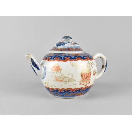 287 - A Chinese Qing Dynasty Porcelain Teapot Decorated in the Imari Palette with Precious Objects in Red ... 