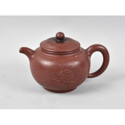 291 - A Reproduction Chinese Yixing Teapot with Incised Script to Body, 14cm wide