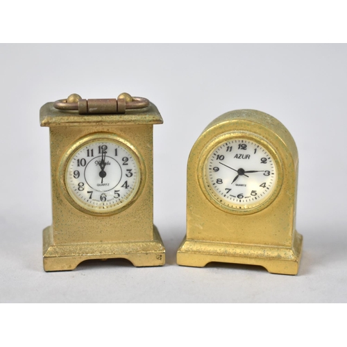 30 - Two Small Modern Miniature Brass Cased Clocks, Tallest 4.25cms High