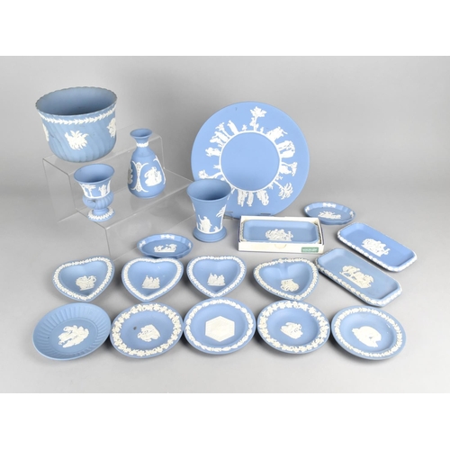 309 - Nineteen Pieces of Wedgwood Blue and White Jasperware to Comprise Dishes, Vases etc