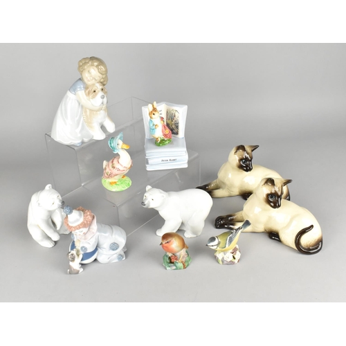 322 - A Collection of Various Ceramic Figures to Comprise Beswick Cats, Beswick Jemima Puddle Duck, Nao an... 