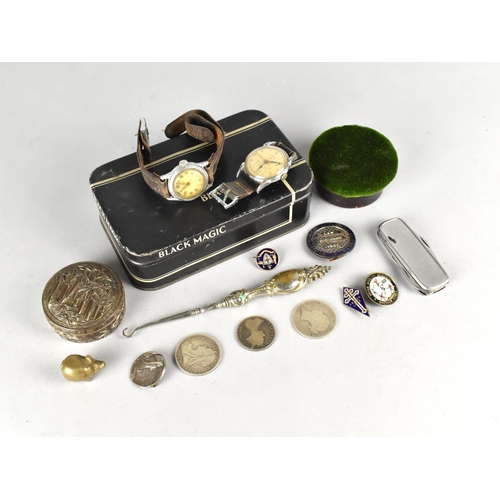 349 - A Small Collection of Items to Comprise Victorian Silver Coins, Vintage Wristwatches, Record Cleaner... 