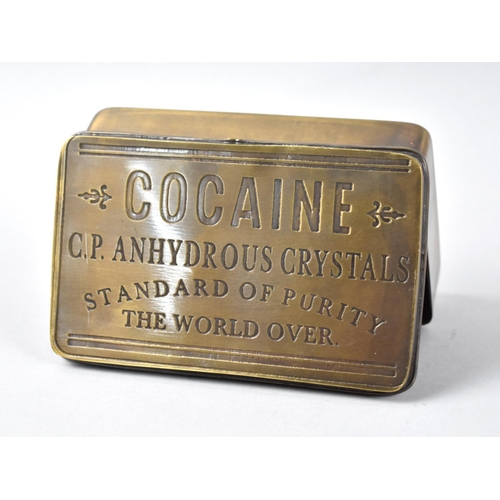 35 - A Reproduction Brass Tin, Hinged Lid inscribed for Cocaine, 13.5cms Wide